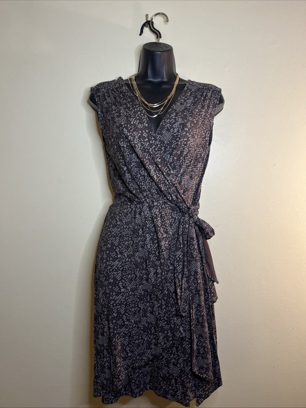 LOFT Dress Size Small Brown Python Print Faux Wrap Womens